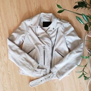 All Saints balfern biker jacket oyster grey suede
